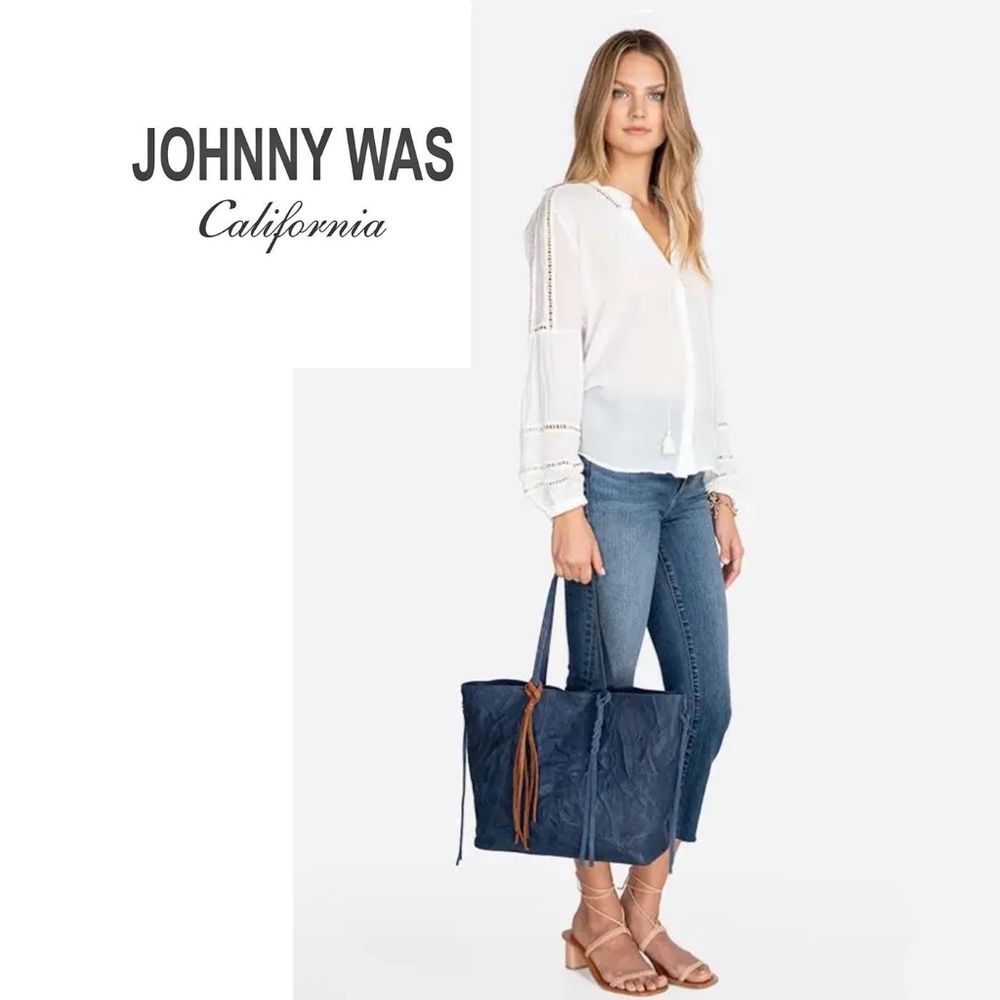 Johnny Was Confetti Tote Bag Blue Leather. Never used it
